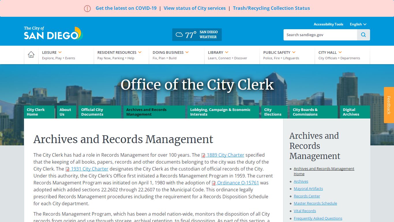 Archives and Records Management | Office of the City Clerk - San Diego